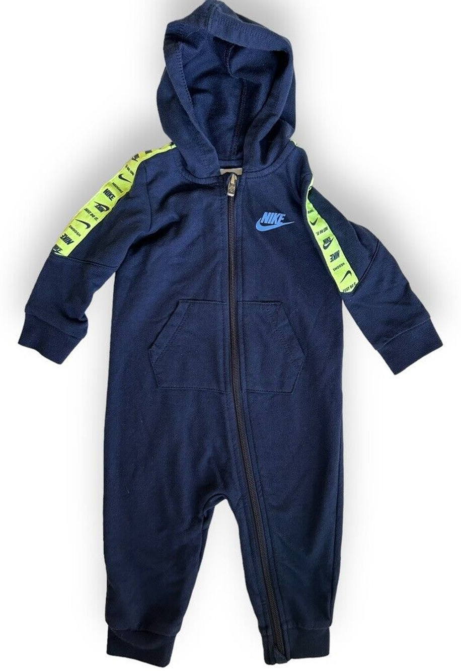 Nike Swoosh Baby Jumper Hoodie 6/9 Months Navy Blue Neon Green